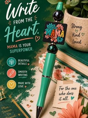 Mama Floral Green Beaded Pen